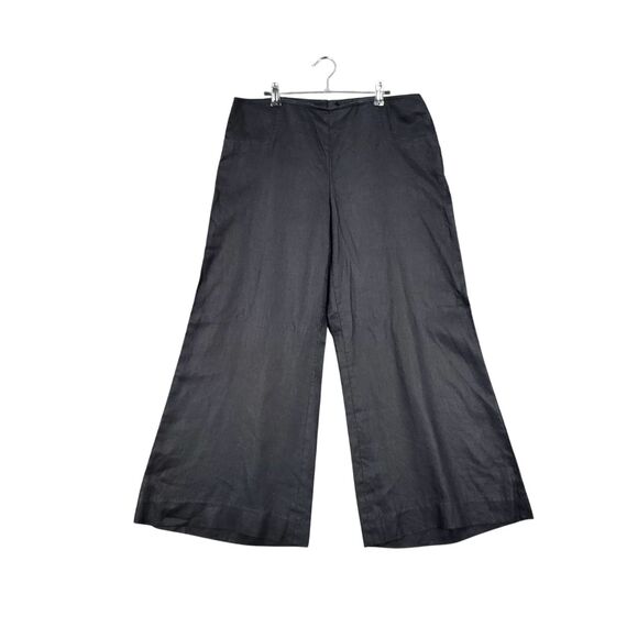 LAFAYETTE 148 Black 100% Linen Wide Leg Cropped Pants Lagenlook Capsule SIZE 12 - Picture 1 of 10